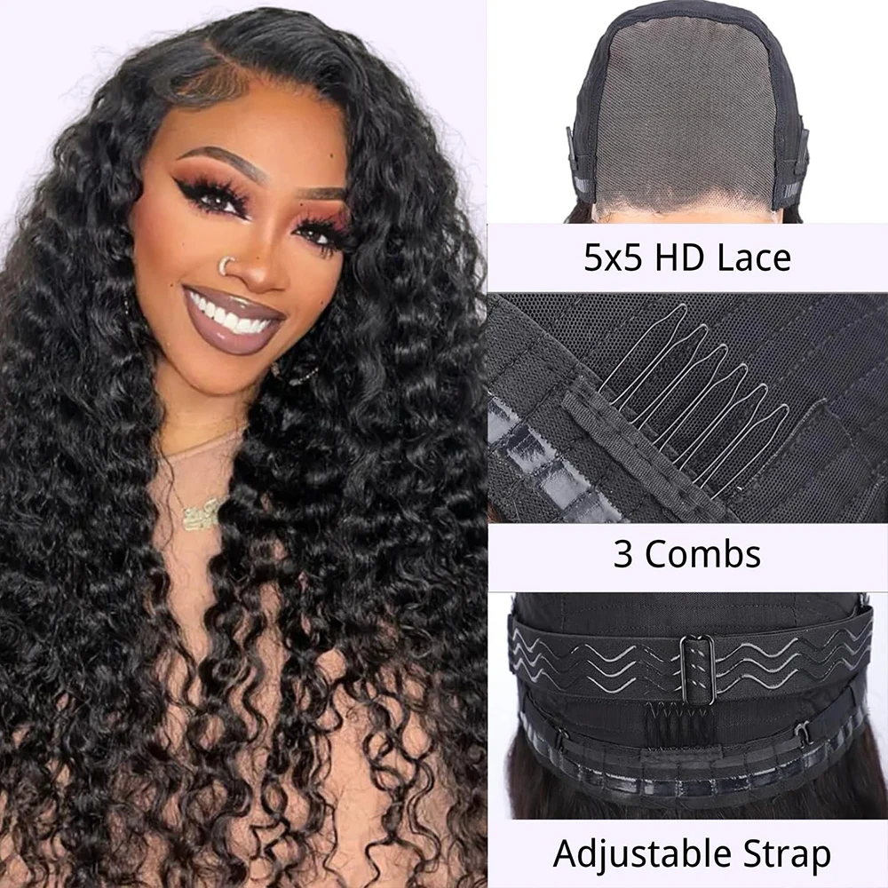 42 Inch Wear and Go Glueless Wigs Human Hair Pre Plucked Pre Cut 5x5 HD Lace Closure Wigs 250% Density Deep Wave Wig for Women image 2