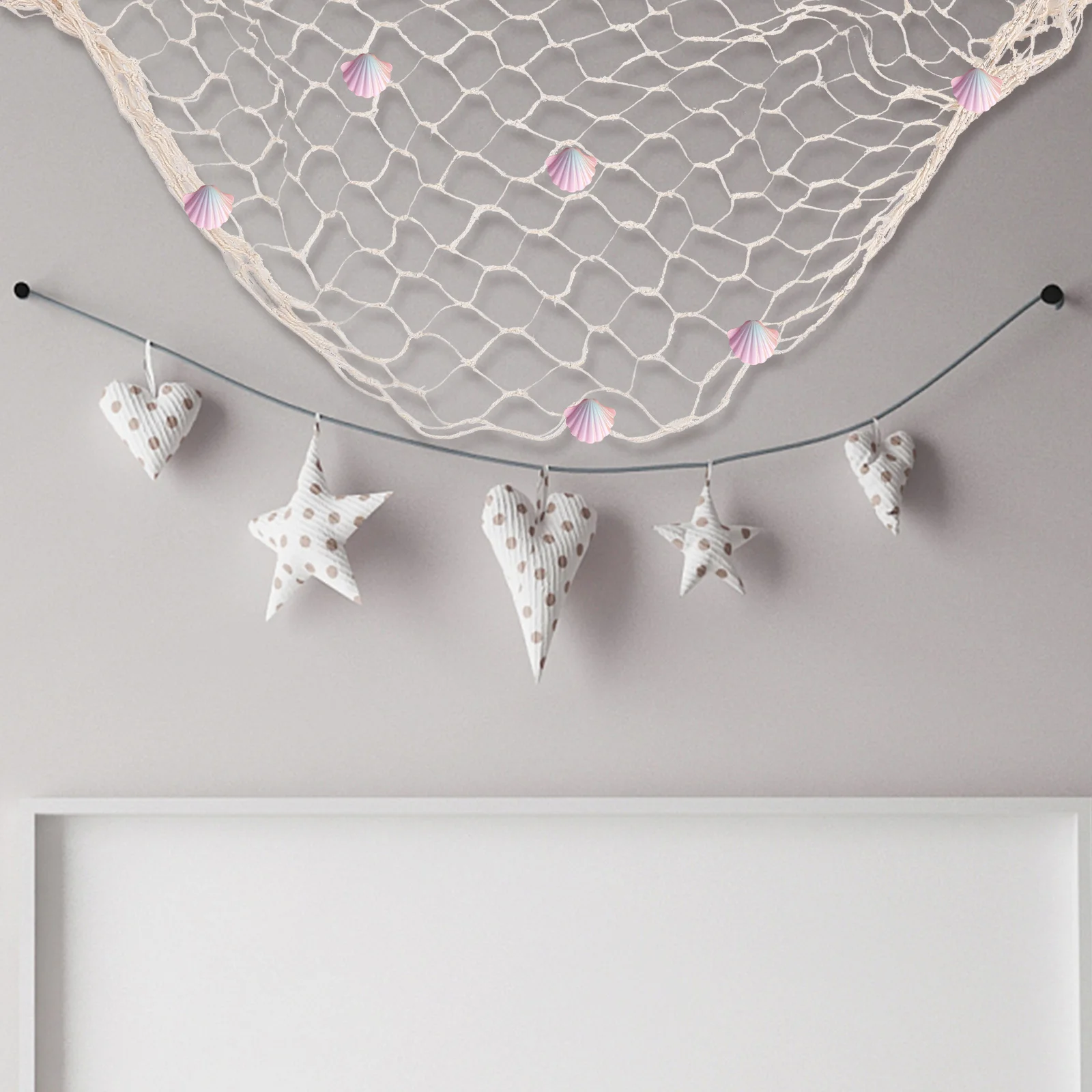 

1 Set Nautical Decorative Fishing Net Wall Hanging Photo Display Fishnet Beach Wall Decor Coastal Ocean Home Bedroom Bathroom