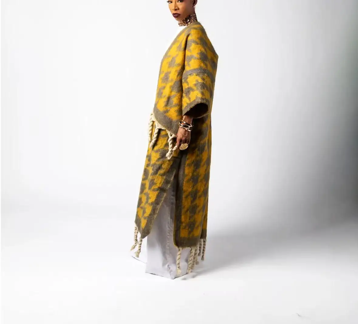 أزياء الشتاء شرابة الكيمونو للنساء المتضخم أنيقة مفتوحة الجبهة الدافئة بالأزرار الثقيلة سميكة طويلة منفضة معطف لقضاء عطلة #2