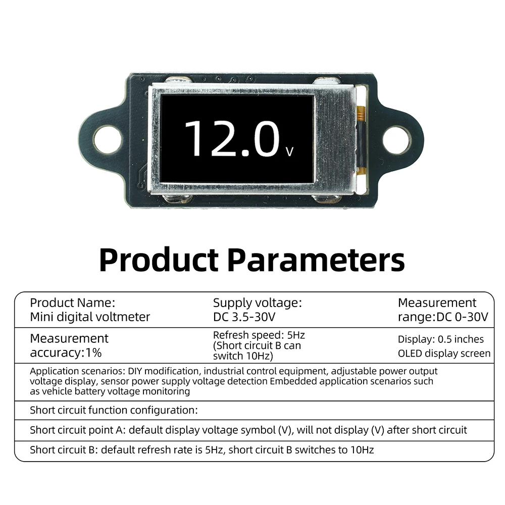 DC 0-30V Ultra-Dünnes Mini-Digital-Voltmeter 0,5-Zoll-OLED-Display Spannungsmesser Spannungsanzeigefeld mit Bildschirm-Schutzrahmen – Detail 12
