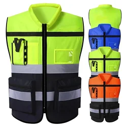 Reflective Safety Vest for Men Work Vest with Pockets and Zipper Safety Construction Two Tone Workwear Vest