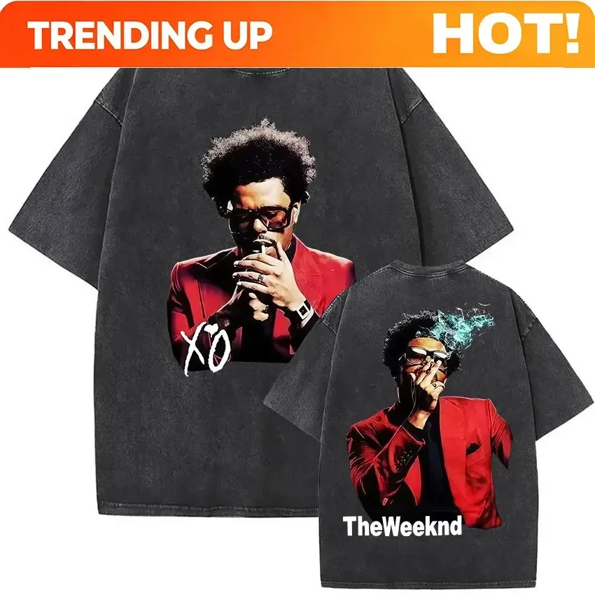 Customization The Weeknd XO Tour 2025 Vintage Washed T Shirt Men's Women Pop Music Short Sleeve T-Shirts Rap Hip Hop Gothic Clot