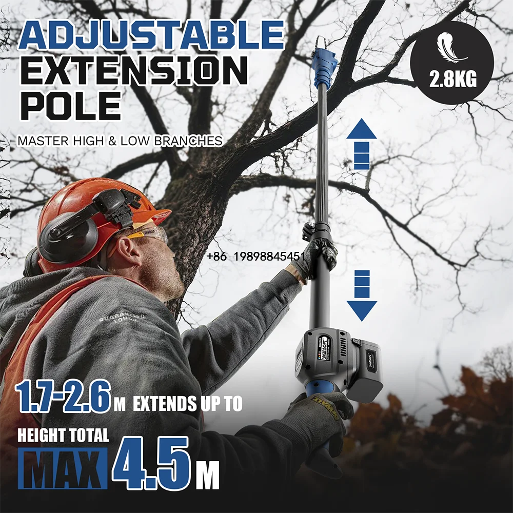 Garden Branch Cutter Cordless Telescopic Pole Chain Saw 8 Inch Portable Rechargeable High Reach Tree Trimming Saw