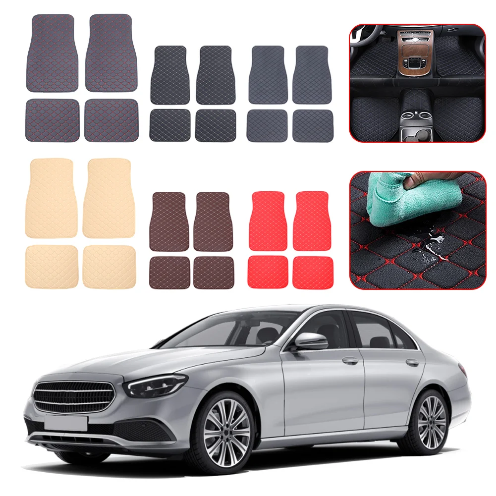 

4Pcs/set Universal Car Foot Mats PU Leather Waterproof Car Floor Mats Front and Rear Cushions Car Carpet