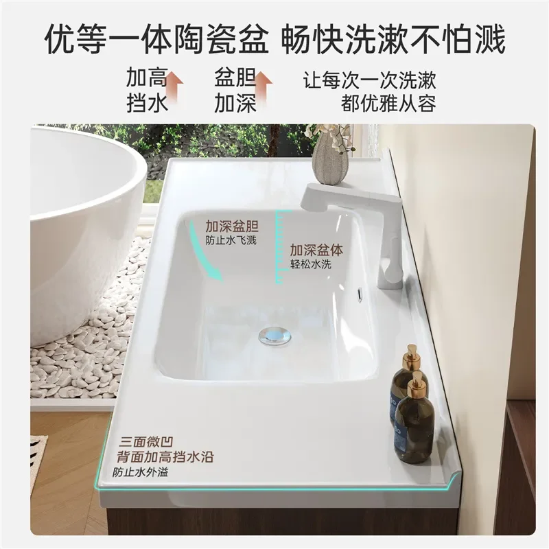 Vintage Large Bathroom Vanity with Ceramic Sink Drawers Pull Out Baskets Storage Cabinet Combo for Washroom