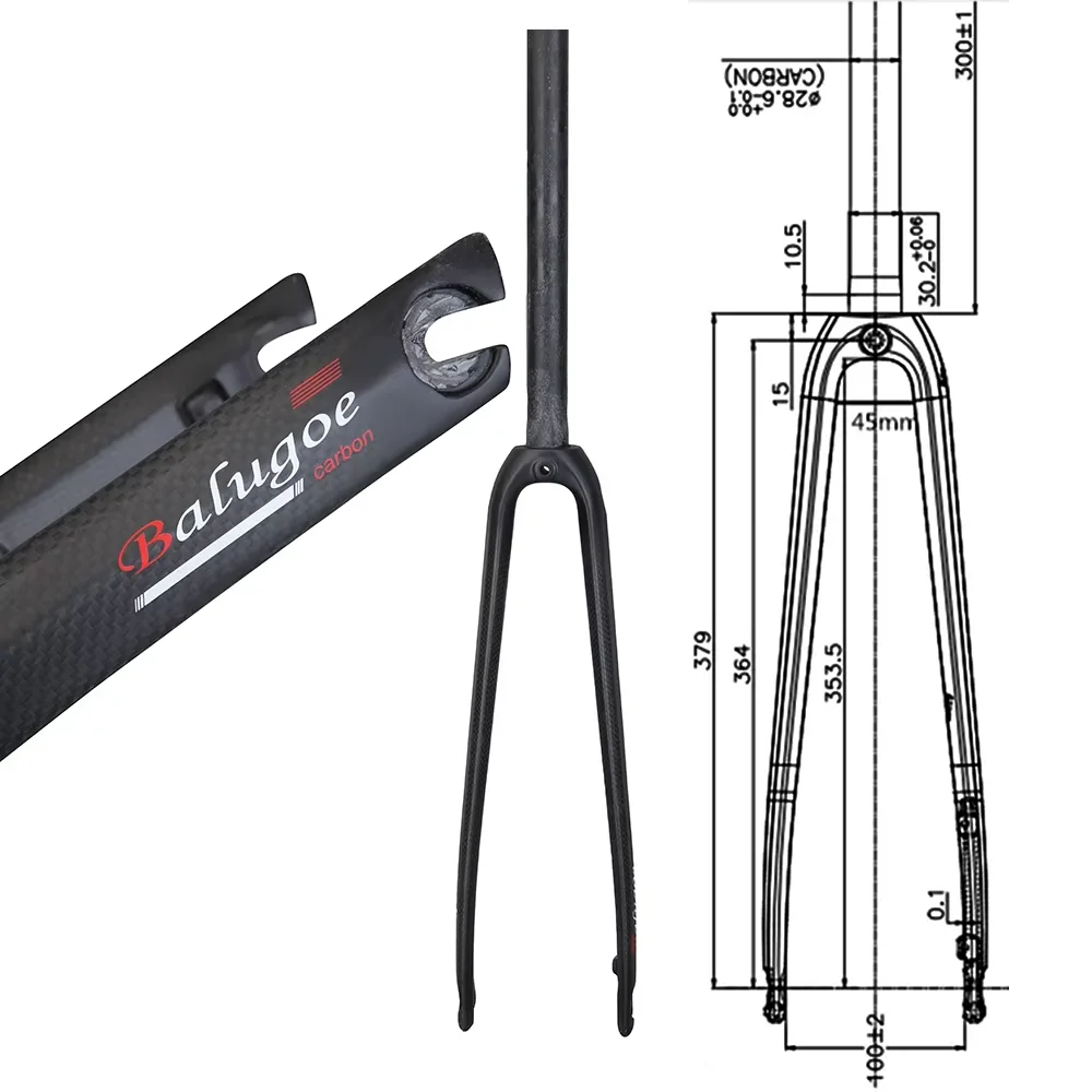 Dead Flying Bicycle All Carbon Direct Pipe Circle Brake Fork BALUGOE C Brake Rigidity Mountain Bike Fork 700C*23C，25C，28C 28.6mm