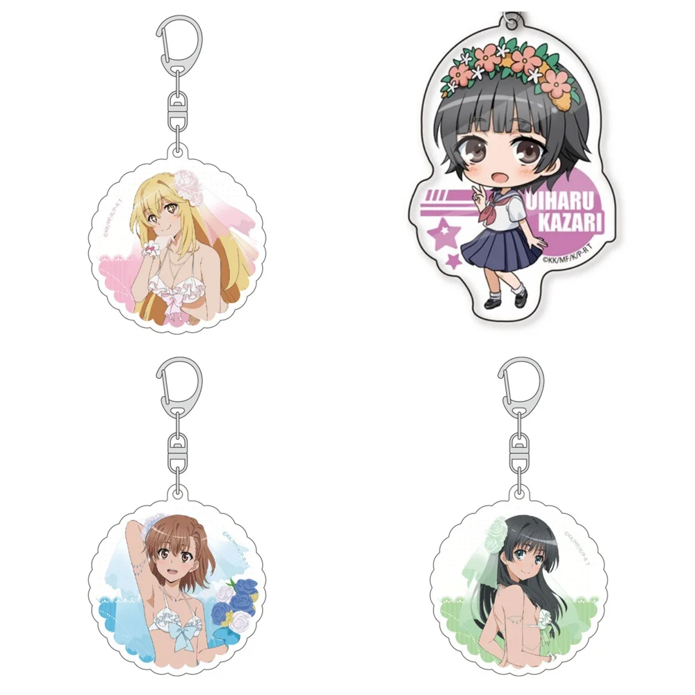 6CM Anime To Aru Kagaku no Railgun Acrylic Keychain Model Cosplay Charm Characters Ornament Accessories Goods Collection Gifts