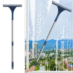 2 in 1 Window Mesh Screen Brush Window Cleaner Magic Broom Wiper Telescopic Long Handle Window Mop Squeegee Wiper Cleaning Tool