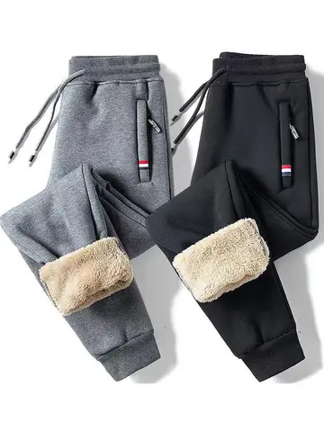 Winter Lambswool Warm Casual Pants Men's Fitness Jogging Sweatpants Male Solid Drawstring Bottoms Fleece Straight Trousers M-5Xl