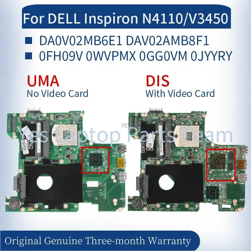 DA0V02MB6E1 DA0V02MB6G0 For DELL Inspiron N4110 Laptop Mainboard Vostro V3450 3450 DAV02AMB8F1 DAV02AMB8F0 Notebook Motherboard