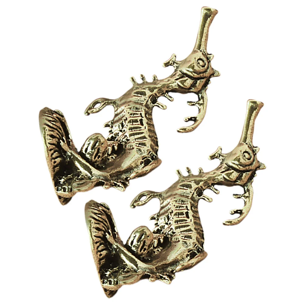 2 Pcs Marine Animal Ornaments Ocean Animals Seahorse Brass Figurine Decorations Tea Office