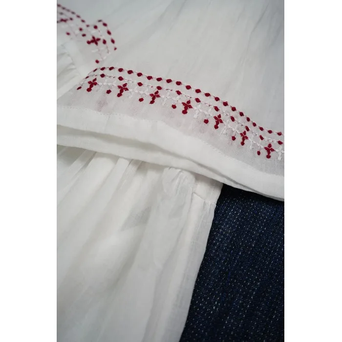 Verão artístico simples bordado cinco quartos Sve Dr feminino viagem Sle Elely round Ne camada dupla queimada A-...