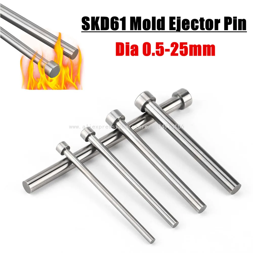 SKD61 Mold Ejector Pin Dia 0.5-25mm L100-500mm Full Hard Straight Ejector Push Rod Die Thimble Round Needle for Injection Mould