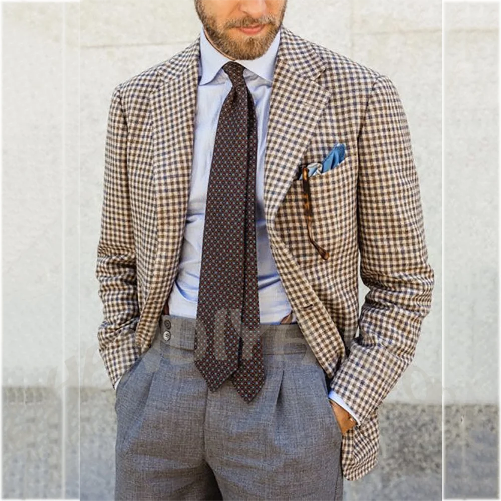 

Trendy Plaid Men's Suit Two Pieces Set Slim Fit Notched Lapel Blazer Pants Smart Casual Business Outfit for Work Wedding Guest