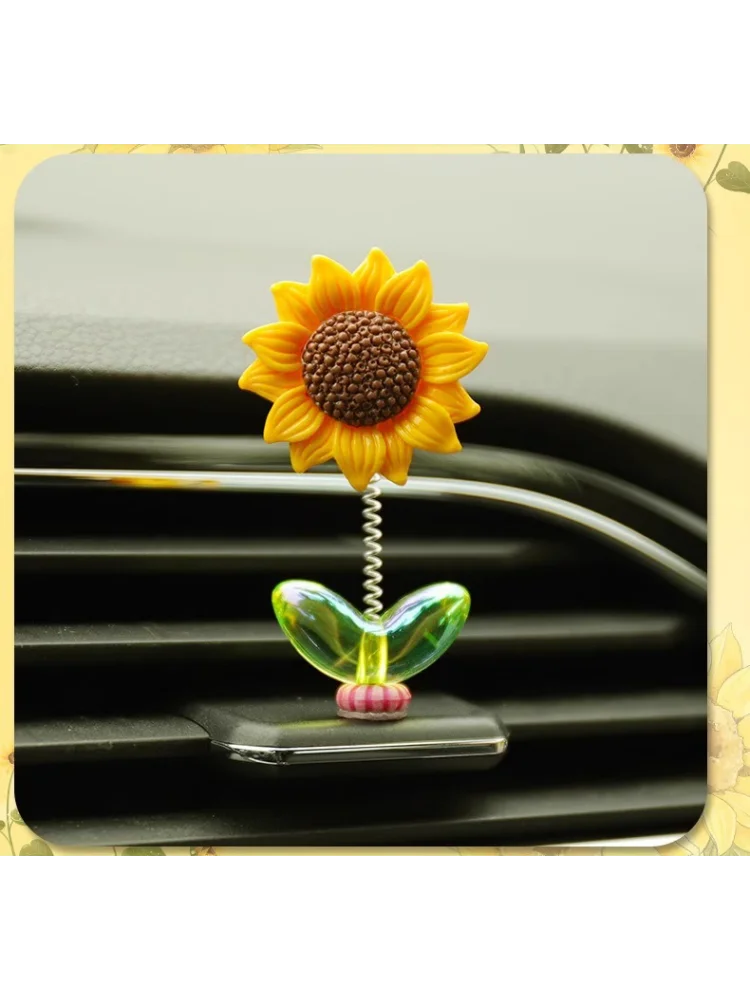 Niedliche Sonnenblumen-Wackelkopf-Deko für das Armaturenbrett im Auto, für Mittelkonsole, SUV, Limousine, LKW, Feder-Innendekoration – Detail 3