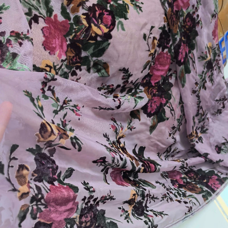 Luxury Silk Velvet Burnout Fabric Floral Sheer Jacquard Chiffon Material for Women's Dresses Scarves 114cm Width Soft Breathable