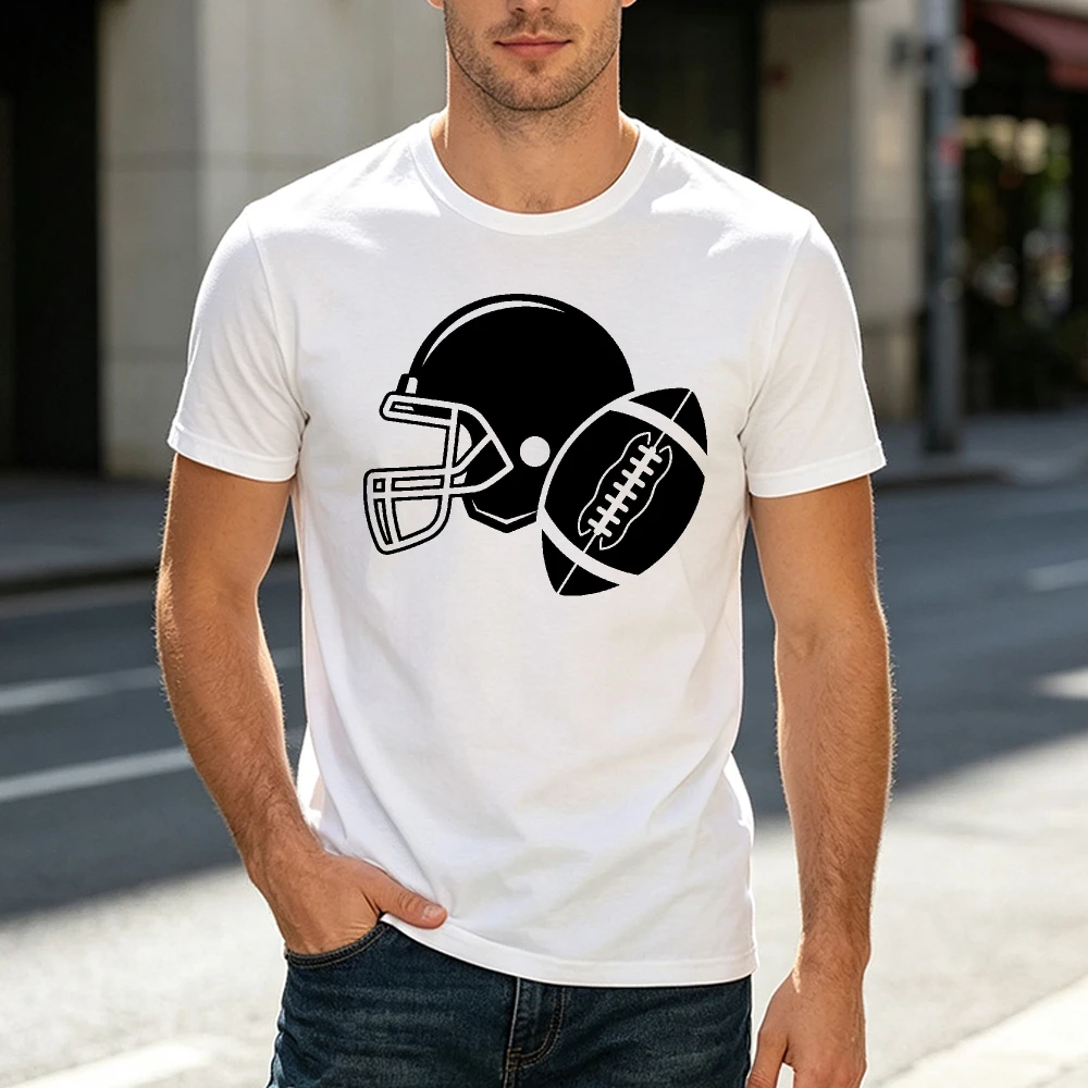 American Football Helmet Ball Men Classic Sports T Shirt Gym Workout Athletic Wear Outdoor Football Game Watching Clothes