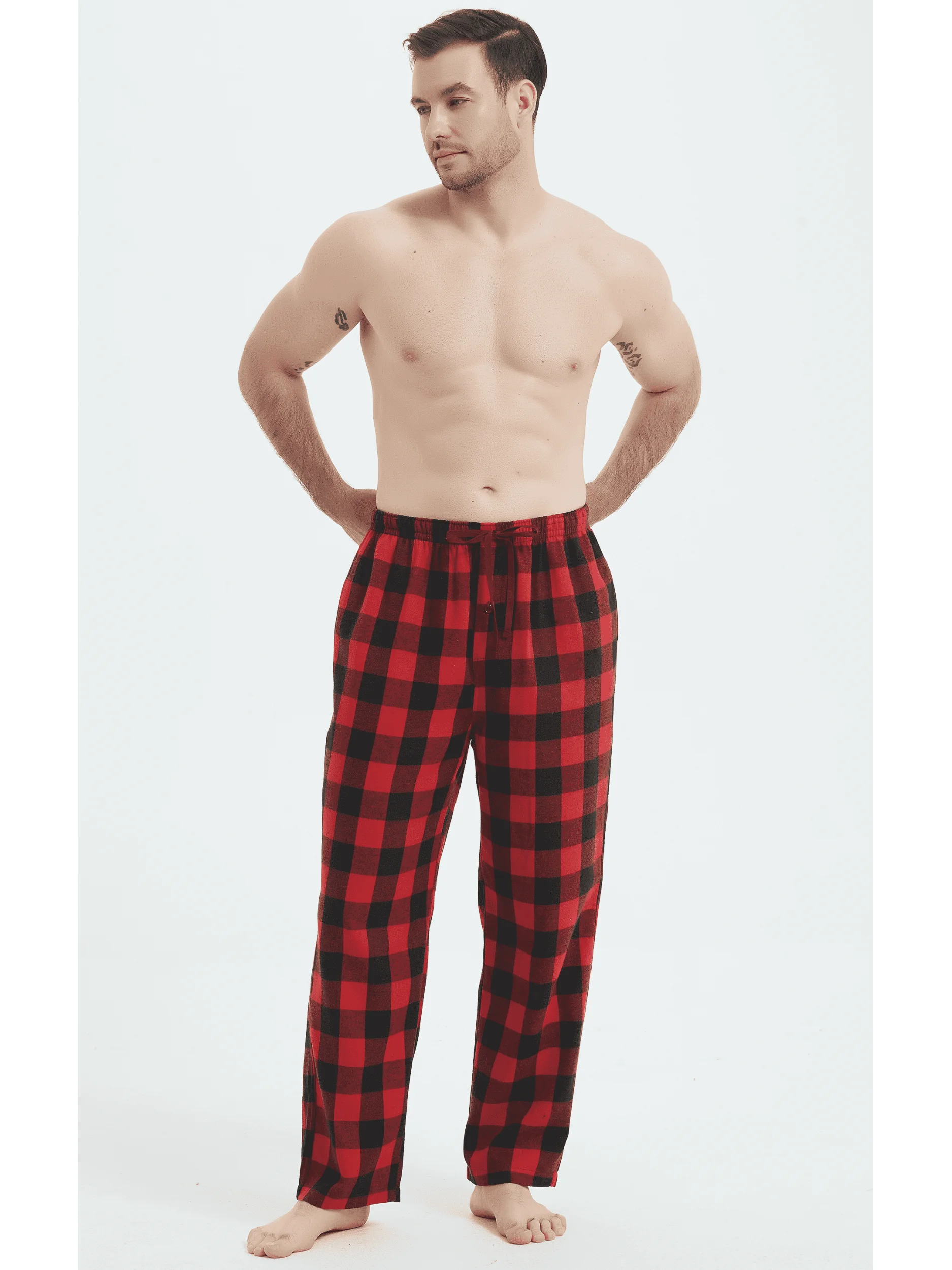 3 Pcs Men\'s Christmas Style Pajamas pants Thickened Flannel Christmas Tree Hat Graphic Print Casual Comfy Loose Pj Bottoms