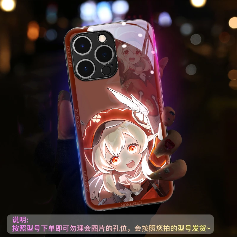 For Genshin Impact Smart Control Incoming LED Light Up Phone Cover For Samsung Galaxy S20 S21 S22 S23 Plus Ultra Note 10 20