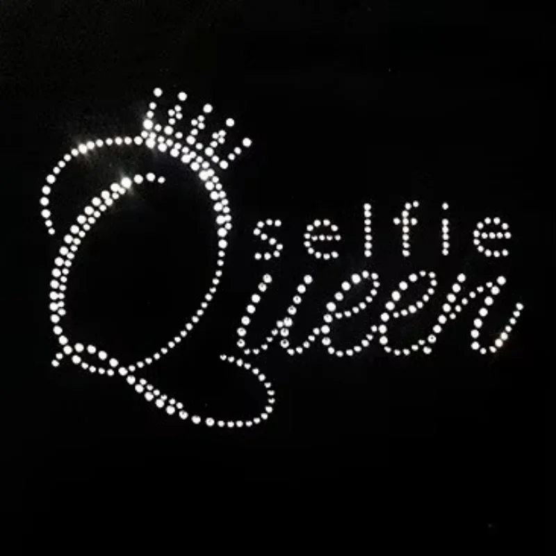 Crown Selfie Queen hot fix patches appliques iron on rhinestone crystal transfers design for dress shirt