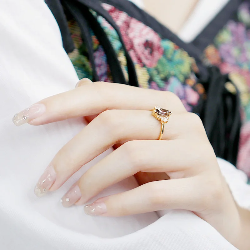 LAMOON Trendy Natural Smoky Quartz Gemstone Rings For Women 925 Sterling Silver K Gold Plated Fine Jewelry Elegant Gift RI063 image 6