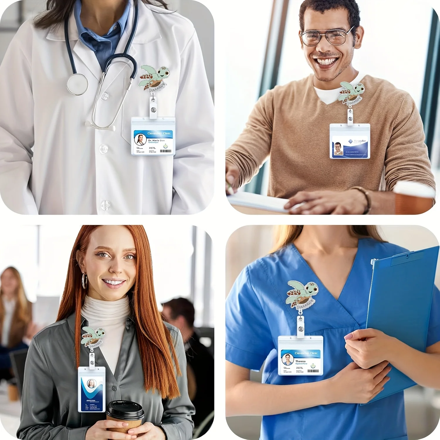 بكرة شارة ممرضة السلحفاة المضحكة، حامل شارة عمل لطيف مع مشبك قابل للسحب، أصدق شارة الأطفال، طالب التمريض