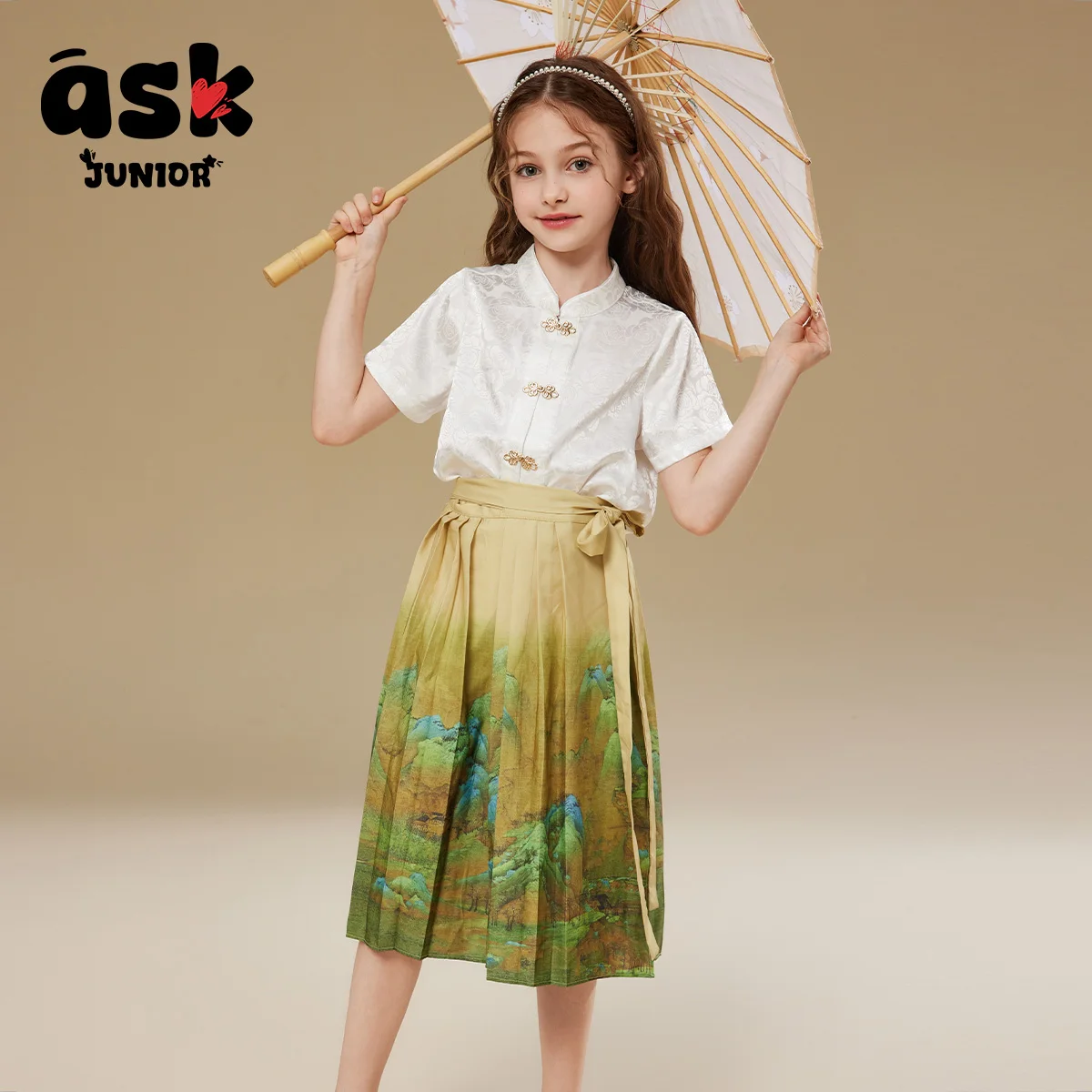 اسأل بدلة الفتيات الصغيرات الصيفية للأطفال تنورة علوية بأزرار علوية فستان الحصان بدلة رياضية Hanfu #4