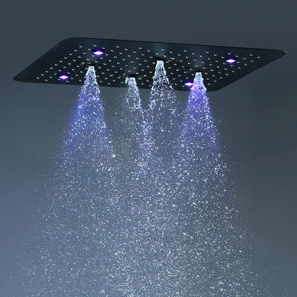 

Душевая система с 6 функциями: светодиодная подсветка, водопад, тропический душ, черный душевой комплект + квадратные форсунки для массажа тела 4 дюйма