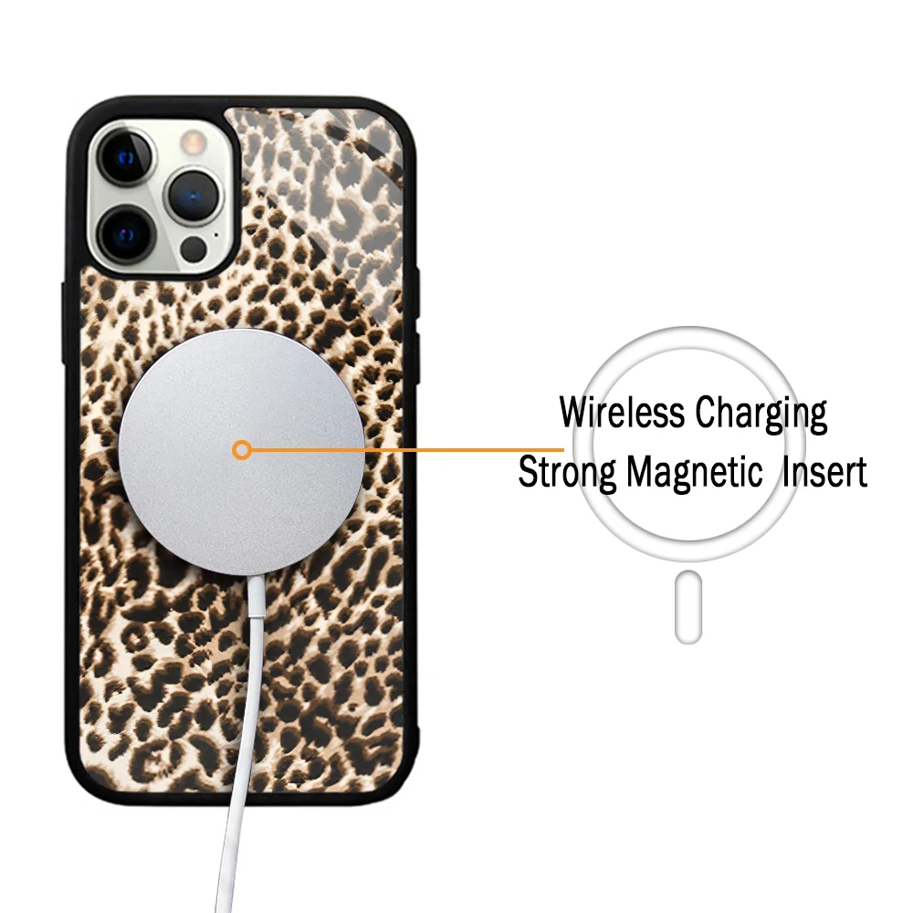 Cheetah Fur Pattern Phone Case For IPhone 11 12 13 14 15 Plus Pro Max Mirror Acrylic Cover For Magsafe Wireless Charging