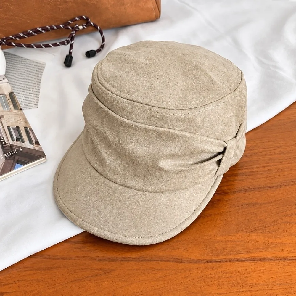 Warm Ruched Equestrian Hat Adjustable Inner Band Wind Resistant Japanese Minimalist Hat Crinkle Pleated Suede