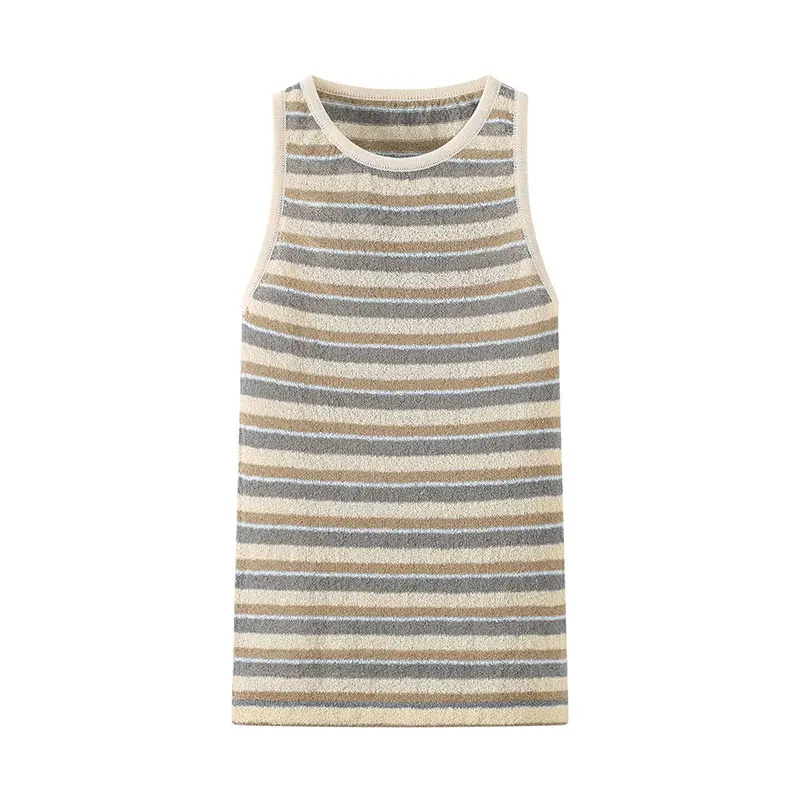 Nlzgmsj 2026 Summer Casual Women Stripe Knit Matching Set Crew Neck Sleeveless Vest High Waist Asymmetrical Long Skirt Two Piece