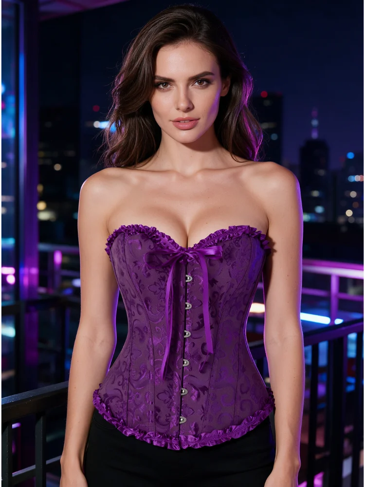 Damen-Bustier-Korsett im viktorianisch-gothischen Stil mit Jacquard-Vorderseite und Busk, Taillenformer für Halloween-Partys – Detail 20