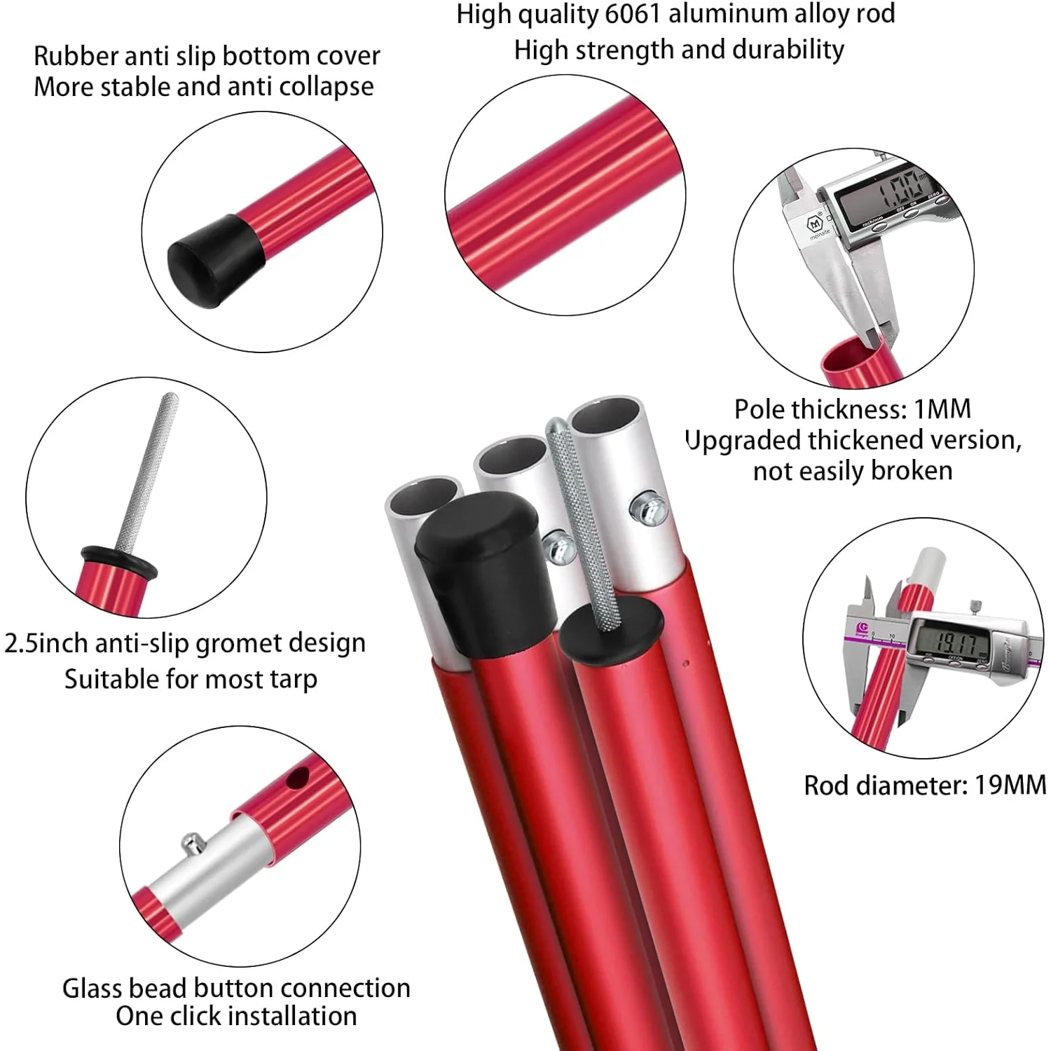 SANLIKE Aluminum Tent Poles for Tarp - 75in Collapsible Poles for Awnings, Canopy, Rain Fly, Shelter view 5