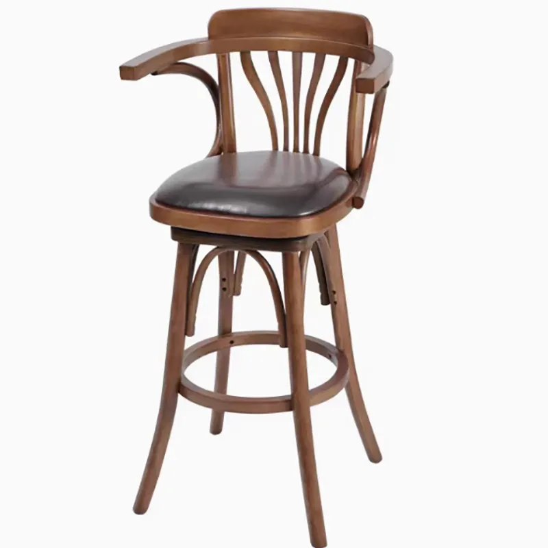 Retro solid wood rotating high chair casual cafe bar bar stool restaurant high table and chair set