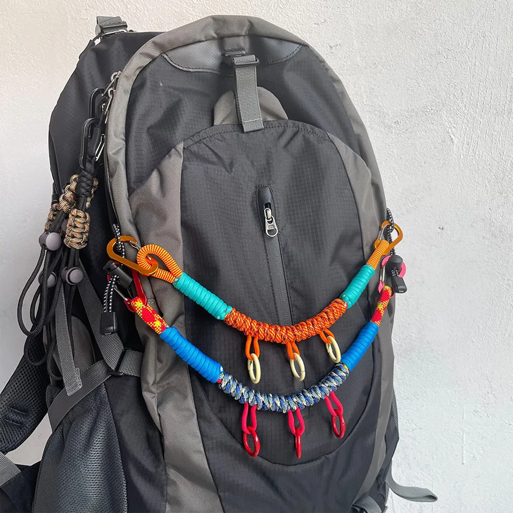 Hand Woven Rope Backpack Large Size Multi Buckle Hanging Rope Hiking Packaging Decorative Rope Chain Hiking Bag Extension Rope