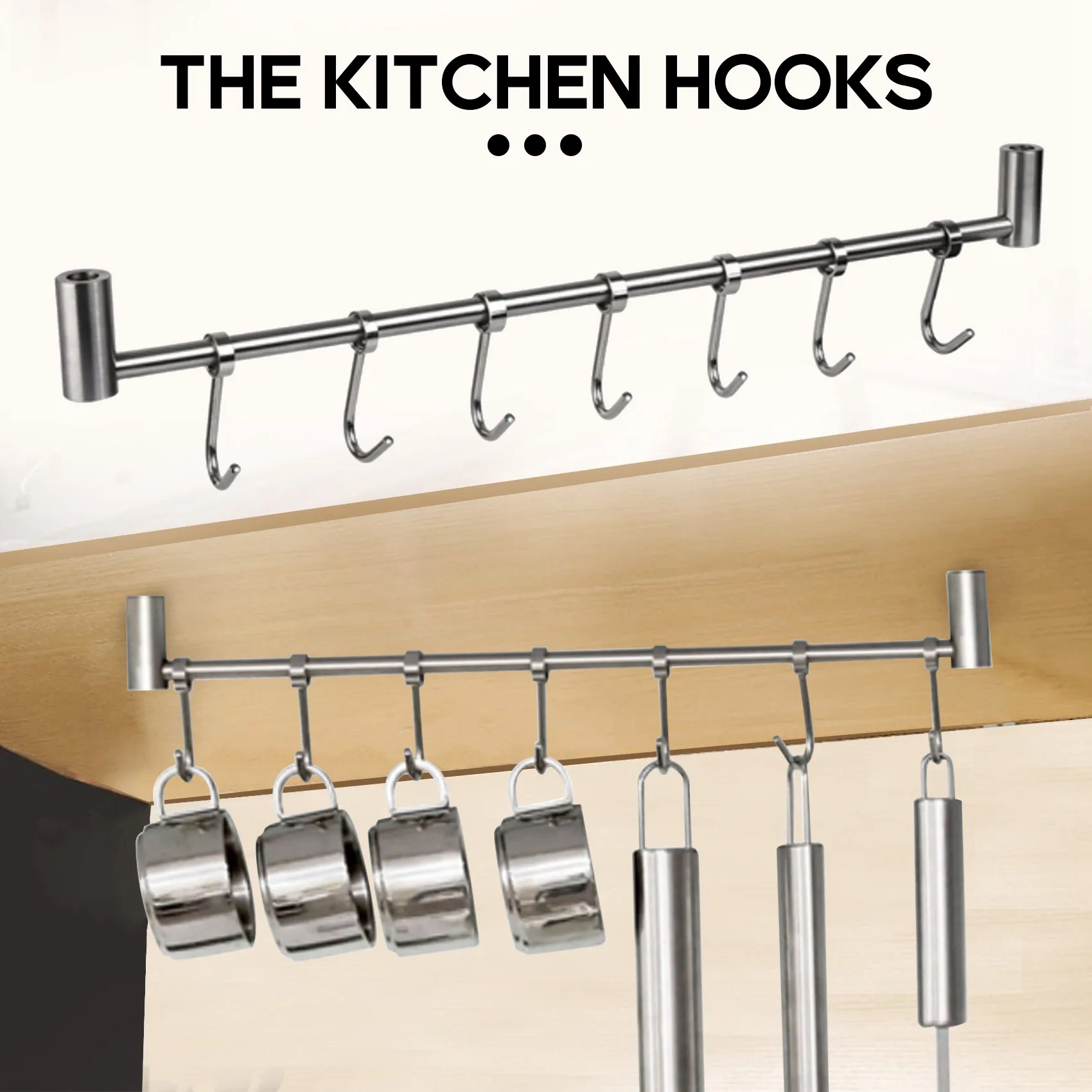 A19F-Kitchen Rail Rack Wall Mounted Utensil Hanging Rack Stainless Steel Hanger Hooks For Kitchen Tools Pot Towel