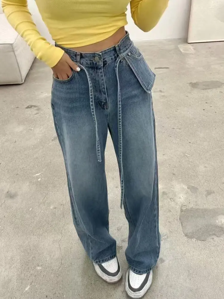 

Джинсы с высокой талией, прямые, широкие штанины, весна 2025, Dongda Gate, повседневные, износостойкие, однотонные, молодежные, больших размеров, джинсовые брюки