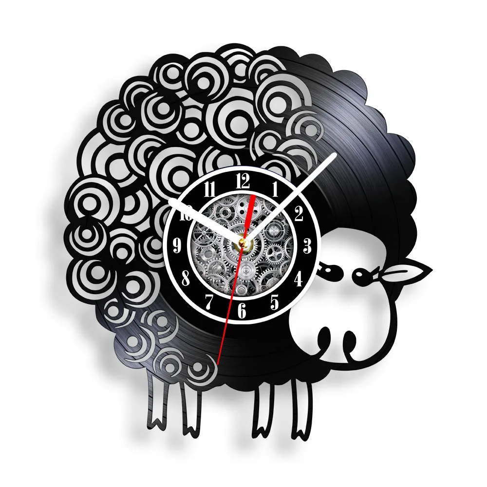 Sheep Laser Cut Longplay Vinyl Record Wall Clock Home Decor Farmhouse Farm Animals Retro Music Album Artwork Silent Quartz Clock