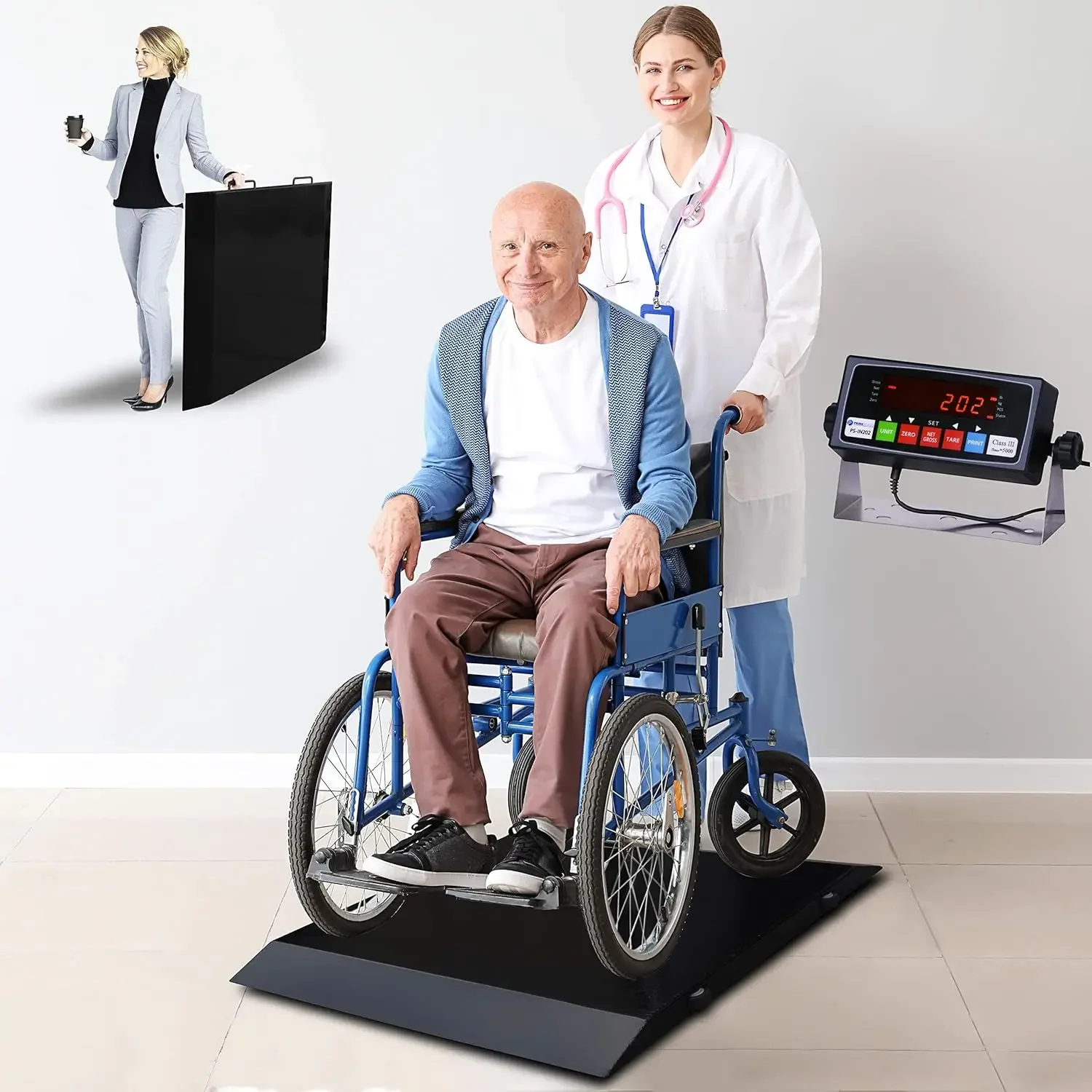 Wheelchair Scale/Portable Light Weight Floor Wheelchair Scale for Home or Senior Care House | with Dual Ramp