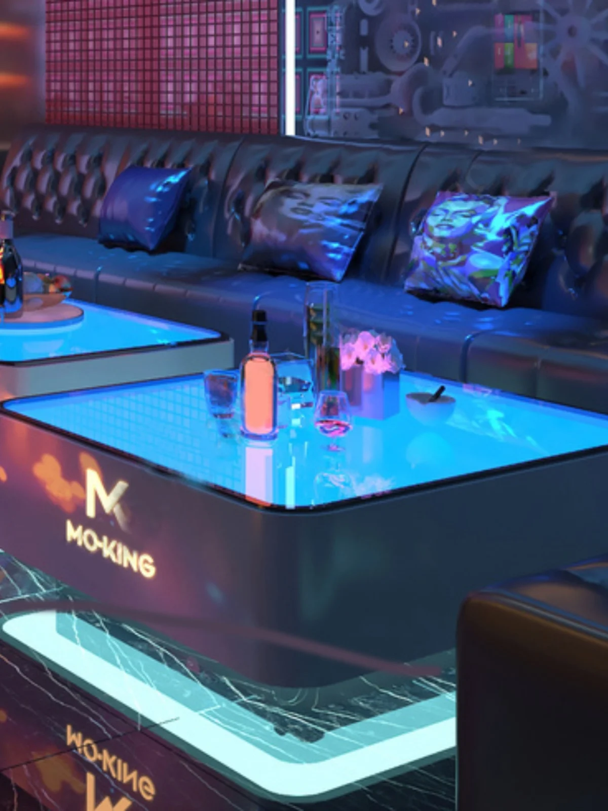 custom KTV bar luminous coffee table Qing bar box party stainless steel tempered glass factory outlet