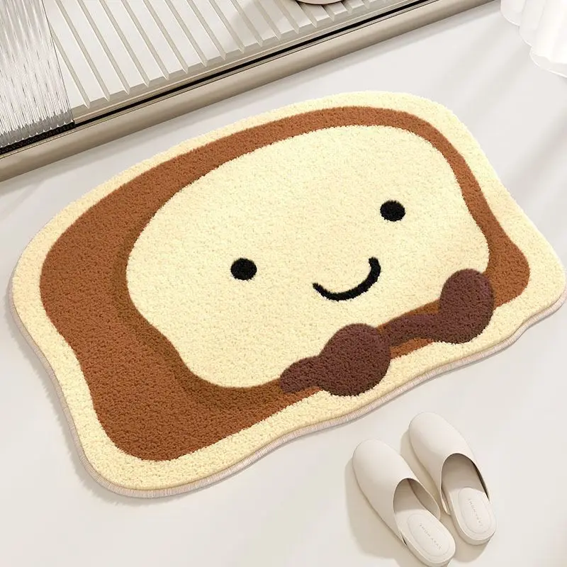 VIKAMA Cute Cartoon Bread Shaped Imitation Cashmere Carpet Soft Bathroom Absorbent Floor Mat Home Decoration Bedroom Bed Blanket