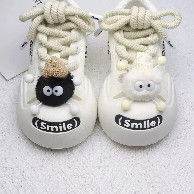 Cute Cartoon Black White Small Briquettes Elf Plush Ball Shoelace Buckle Pendant Decorative Buckle DIY Personality Shoe Accessor