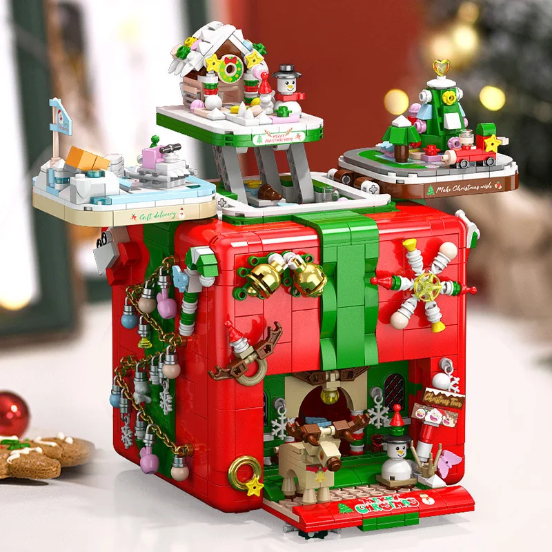 Blocs de construction de noël créatifs, mécanisme Surprise, boîte-cadeau assemblée, modèle de vacances du père noël, jouets, Mini briques, cadeaux pour enfants