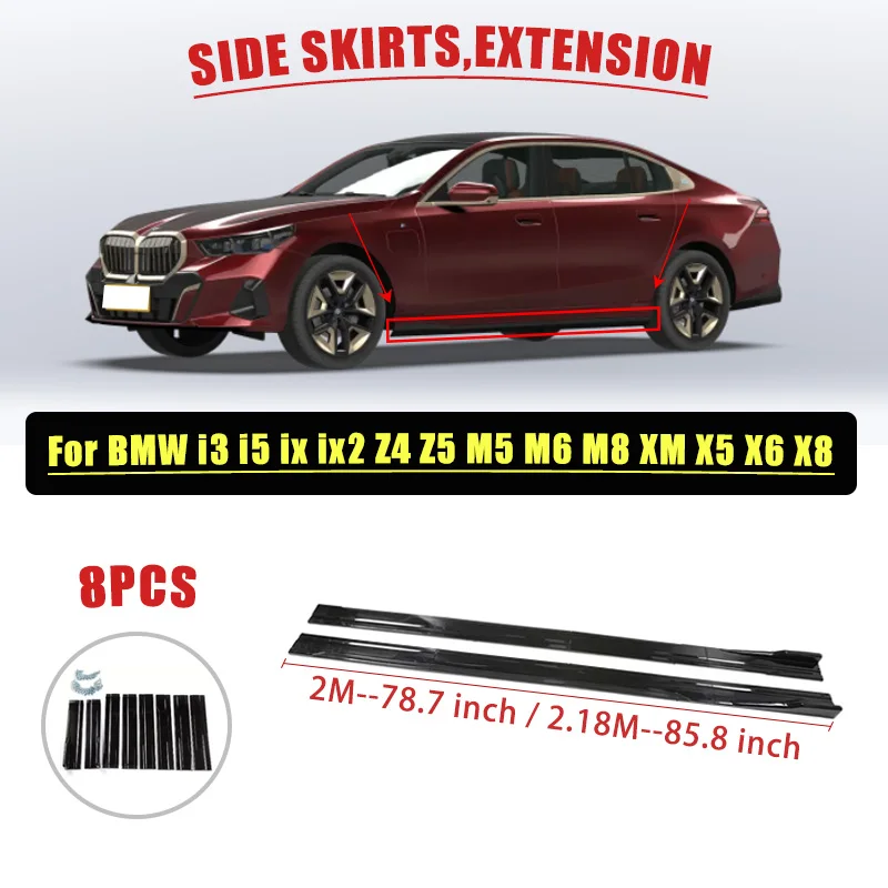 

For For BMW i3 i5 ix ix2 24 25 M5 M6 M8 XM X5 2M Car Side Skirt Extension Plate Lip Separator Bumper 2.18M Racing Side Spoiler