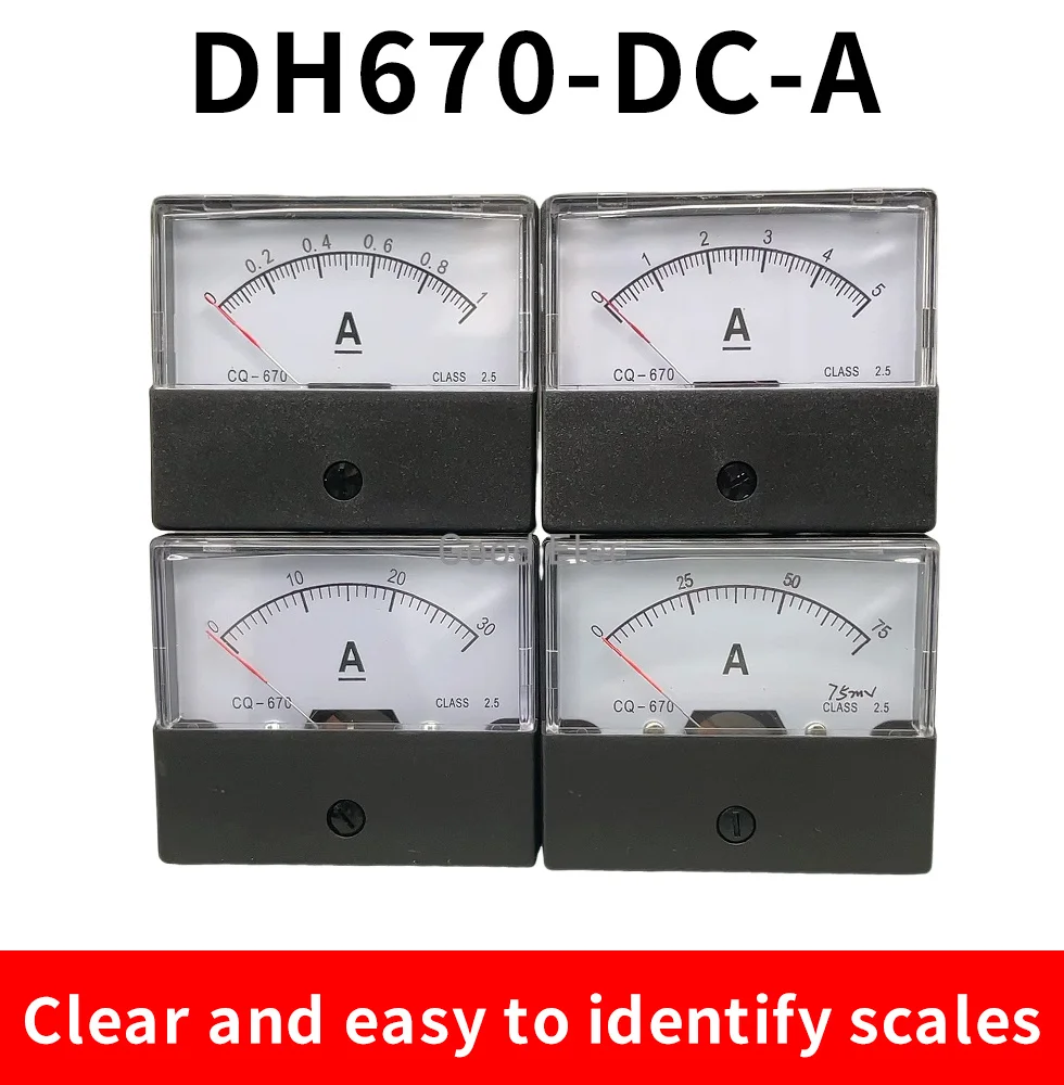 Anlog Amp Meter DH-670  DC1A2A3A5A1015A2030A50A100 DC Ammeter Gauge Current Meter Panel Ampere Meter Current Tester dc amp meter