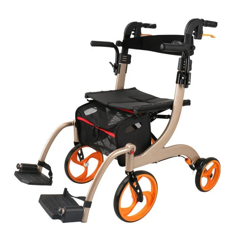 Rollator Walker Four-wheeled Vehicle Shopping Cart Walker Elderly Assisted Travel Manual Multi-function