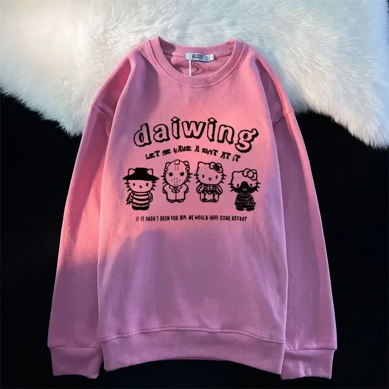 Japonês kawaii meninas jumper olá kitty o-pescoço camisola feminina nova primavera outono solto harajuku topos kpop goth branco pullovers