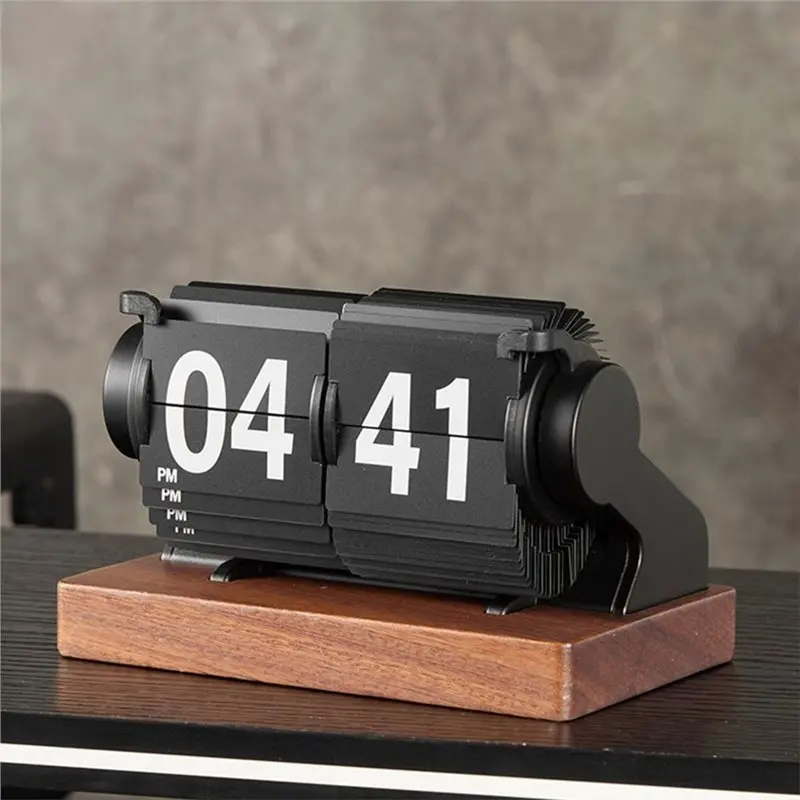 ABKL-Mechanical Flip Clock Vintage-Styled With Large Printed Numerals, Easy To Read For Offices Featuring Base