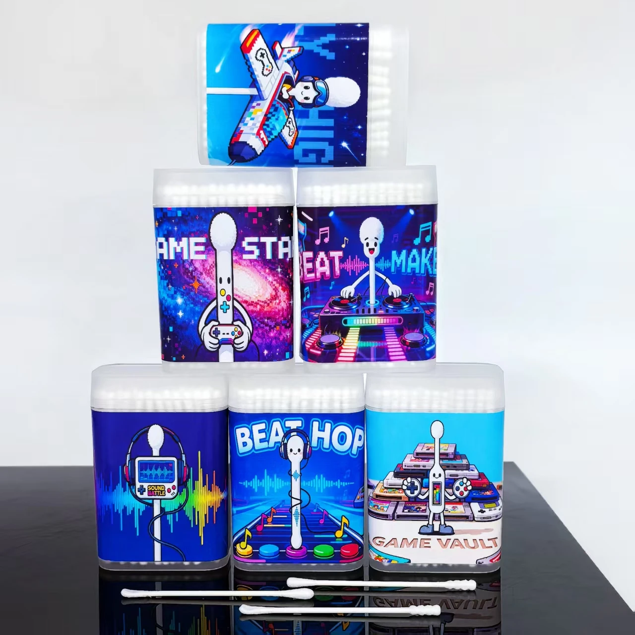 300 قطعة/600 قطعة مسحات قطنية تحت عنوان وحدة التحكم في الألعاب، براعم قطنية برأسين رفيعة، مسحات قطنية منزلية