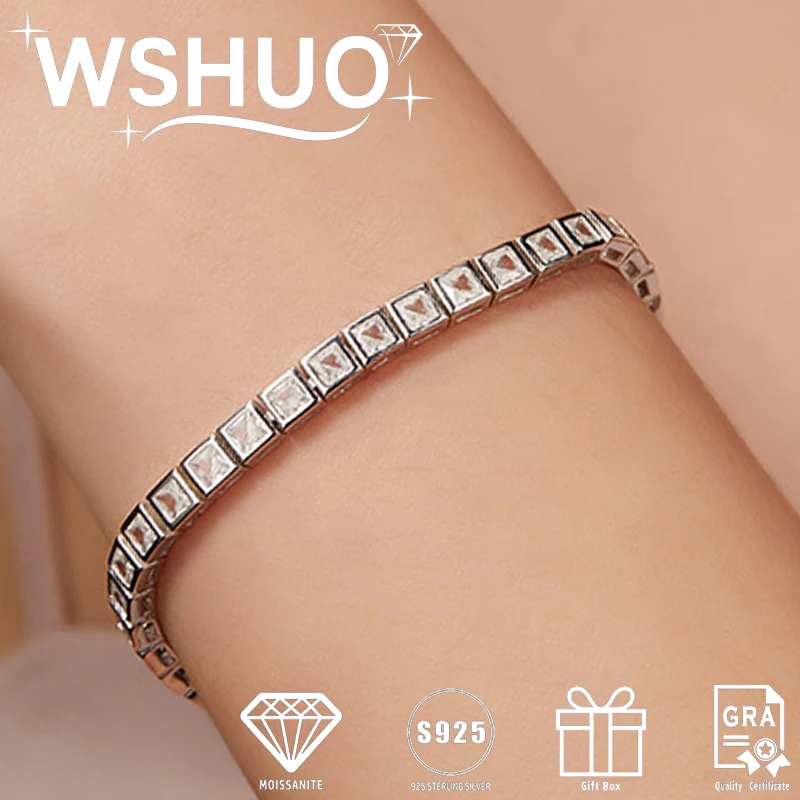 

3/4mm Princess Cut Full Moissanite Tennis Bracelets 100%S925 Silver Hip-Hop Men Women 18K Plated Gold Bracelets Fine Jewelry
